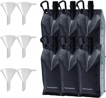 Set de 6 pungi pliabile pentru bauturi cu palnii SLHOWOW, plastic, negru, 500 ml, 21 x 9 x 4 cm