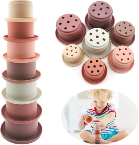 Set de 7 jucarii stivuibile pentru copii Shinybox, silicon, multicolor, 24 x 8 cm