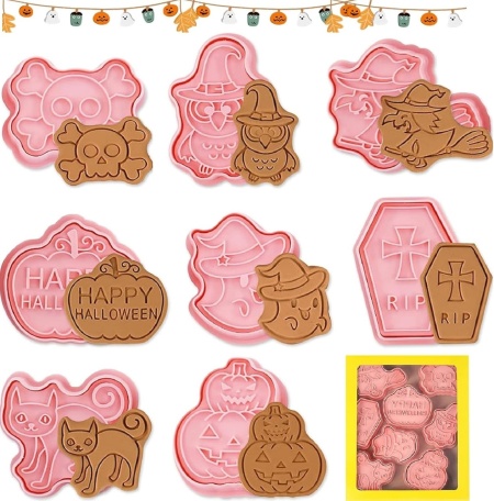 Set de 8 forme pentru decorare biscuiti de Halloween Bavooty, plastic, roz