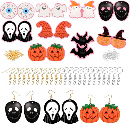 Set de creatie cu 9 matrite si 100 carlige pentru cercei de Halloween Pwsap, silicon/metal, multicolor - Img 1