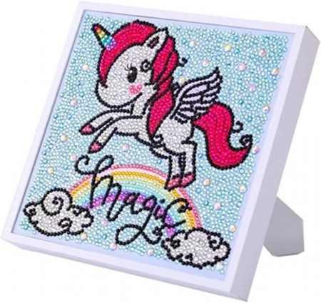 Set de creatie cu diamante si rama YLX, model unicorn, multicolor, 20 x 20 cm - Img 1