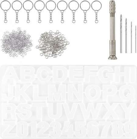Set de creatie cu matrita si accesorii pentru brelocuri Thirei, silicon/metal, alb/argintiu, 19,4 x 35,9 cm