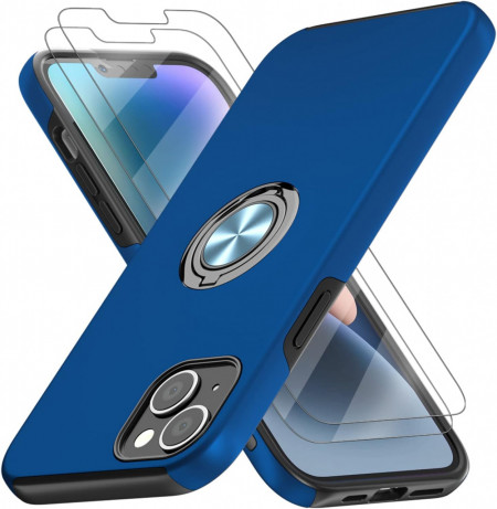 Set de husa cu 2 folii de protectie pentru iPhone 14 plus Giolus, sticla securizata/TPU, albastru, 6,7 inchi