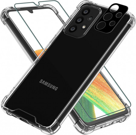 Set de husa cu folii de protectie ecran si camera pentru Samsung Galaxy A33 5G Gimane, policarbonat /TPU/sticla securizata, transparent, 6,4 inchi