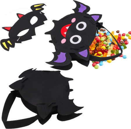 Set de masca si punga pentru dulciuri de Halloween AnJeey, textin, negru, 27,5 x 18 cm / 25 x 13 cm