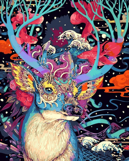 Set de pictura cu numere Fuumuui, vopsea in ulei, model cerb, multicolor, 40 x 50 cm - Img 1