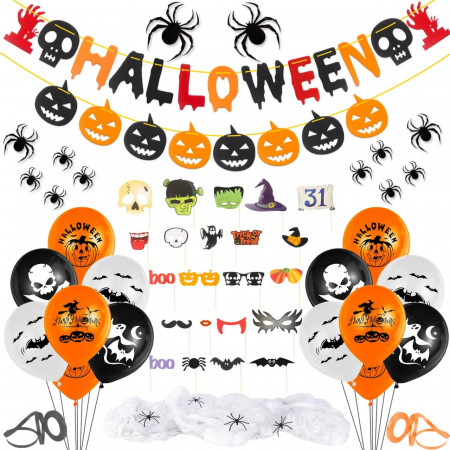 Set decoratiuni pentru Halloween Thexiu, plastic/latex, multicolor, 54 piese