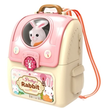 Set ghiozdan jucarie 2 in 1 Rovo 968, Iepuras, Accesorii incluse