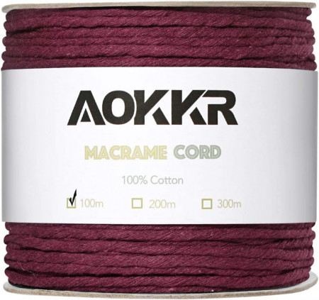 Sul de ata pentru macrame Aokkr, bumbac, visiniu, 100 m