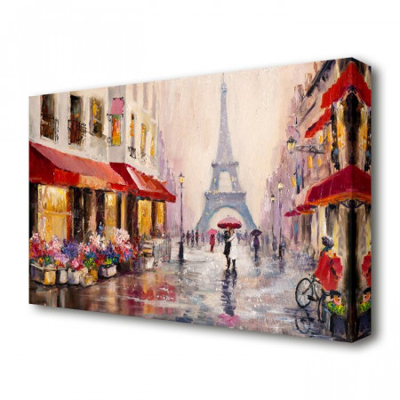 Tablou „Paris Streets”, rosu/galben/gri, 66 x 101,6 cm - Img 1