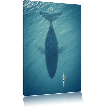 Tablou Giant whale shadow, panza/lemn, albastru, 60 x 40 cm - Img 1