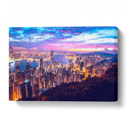 Tablou &#039;Hong Kong Skyline at Sunset&#039;, 35 x 50 cm - Img 1