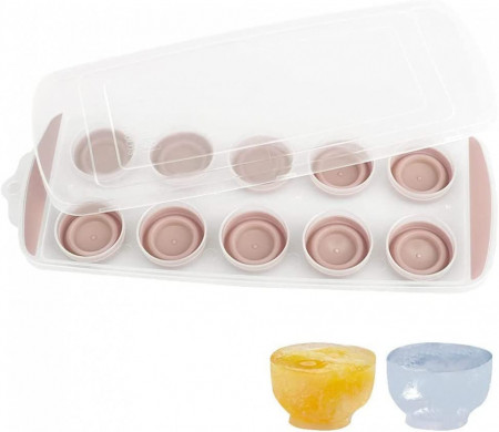 Tava pentru cuburi de gheata cu capac Taozoey, plastic, roz, 30 x 12,5 x 2 cm - Img 1