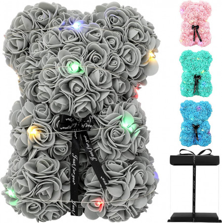 Ursulet de trandafiri Liuukzy, LED, gri, 25 cm