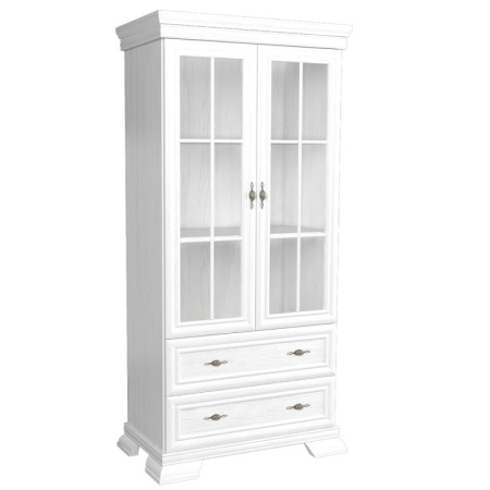 Vitrina living VMW2, 2 usi, 2 sertare, Alb Antichizat, 88 x 40 x 193 cm