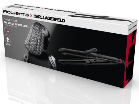 Aparat de coafat multifunctional 3 in 1 Rowenta x Karl Lagerfeld Fashion Stylist CF451LF0, 66W, invelis ceramic, temperatura reglabila 170-200 °C, varf rece, generator de ioni, incalzire rapida in 45s, negru & rosu, Resigilat, Grad A