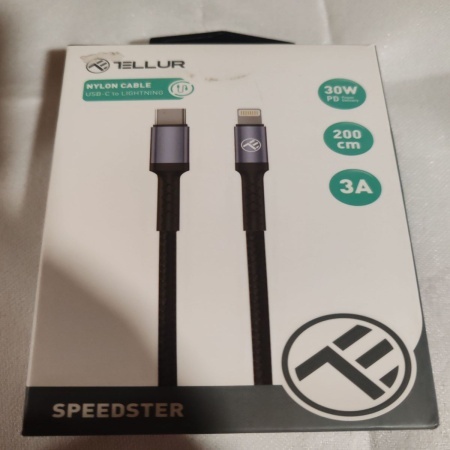 Cablu Tellur Type-C to tip Lightning, 3A, PD30W, 2m, Nailon, Negru, Resigilat, Grad A