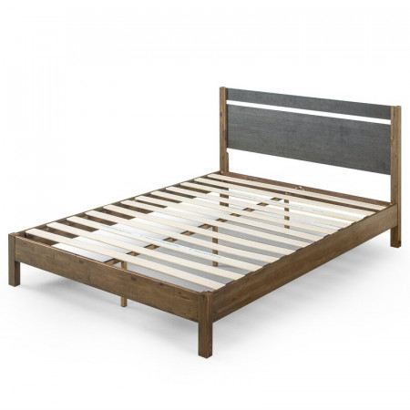 Cadru de pat Prins, lemn masiv, maro/gri, 97 x 140 x 200 cm - Img 1