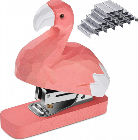 Capsator Zonon, model flamingo, lemn/metal, argintiu/alb/roz, 10 x 3 x 9 cm - Img 1