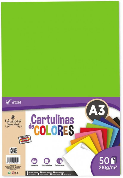 Carton colorat Quijote Paper World, verde, A3, 40 coli