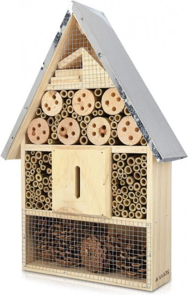 Casa pentru albine Navaris, lemn/metal, natur/argintiu, 23 x 7 x 40 cm