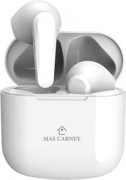 Casti audio wireless MAS CARNEY cu carcasa de incarcare M2, alb