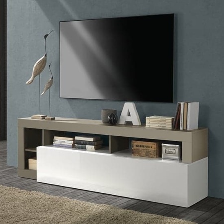 Comoda TV Lowboard LC, MDF, gri/alb, 58 x 184 x 35 cm