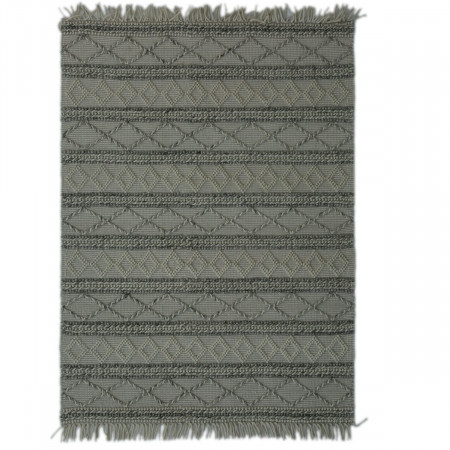 Covor Anda Andas, lana/ bumbac/ poliester, tesut manual, alb/gri, 120 x 180 cm