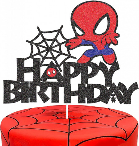 Decoratiune pentru tort cu Spider Man G-Lovely'S, hartie, rosu/negru, 14.4 x 16.7 cm