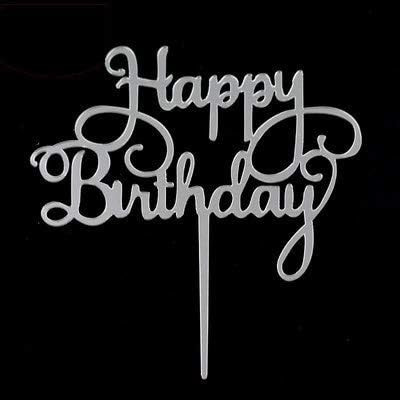 Decoratiune pentru tort Happy Birthday AILEXI, acril, argintiu, 13,5 x 13 cm
