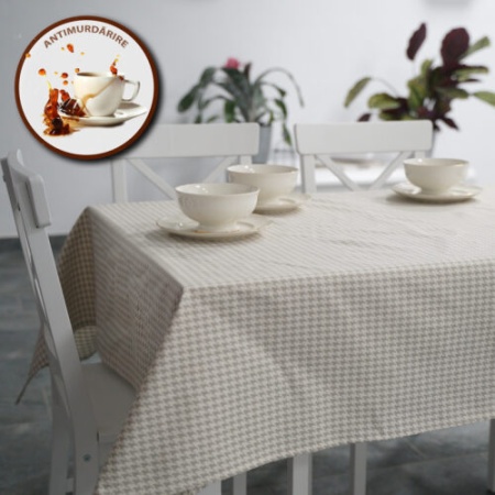 Fata de masa antimurdarie 100% Bumbac, 180x240 cm, Imprimeu Carouri Bej