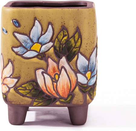 Ghiveci de flori decorativ pictat manual Gaplarate, ceramica, multicolor, 12,1 x 9,3 cm
