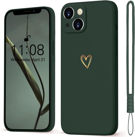 Husa de protectie cu snur pentru iPhone 14 Mitetabo, silicon/textil, verde inchis, 6,1 inchi