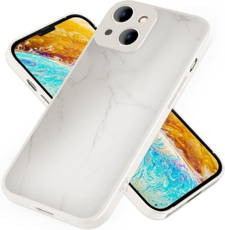 Husa de protectie pentru iPhone 14 Plus Nalia, silicon/sticla, alb/gri, 6,7 inchi