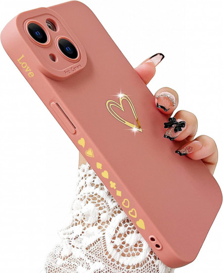Husa de protectie pentru iPhone 14 SmoBea, silicon, roz/auriu, 6,1 inchi