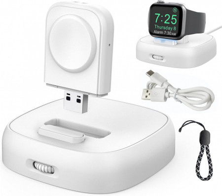 Incarcator USB wireless detasabil compatibil cu Apple Watch Delidigi, ABS, alb