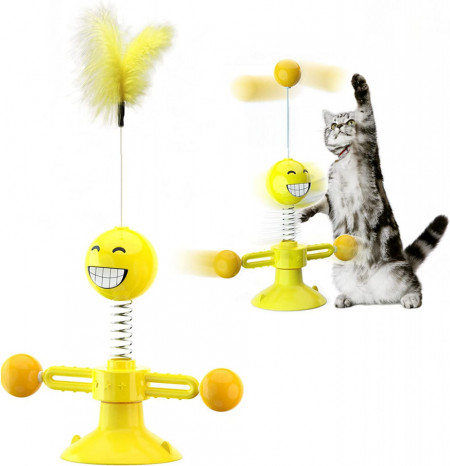 Jucarie interactiva pentru pisici GVAVIY, ABS/pene, galben
