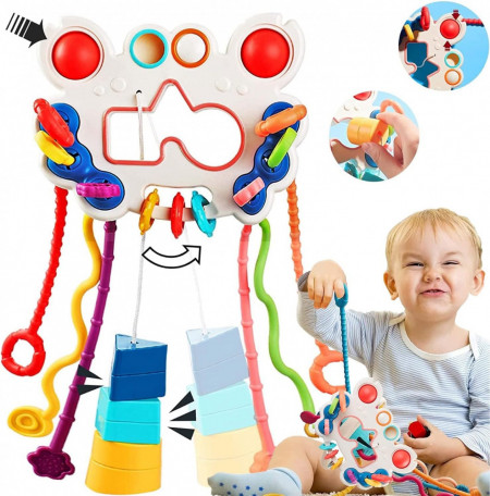 Jucarie Montessori pentru bebelusi Meiruier, silicon, multicolor, 21 x 12 x 14 cm