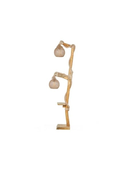 Lampadar FullHouse, 2 lumini, lemn/iuta, bej, 24 x 24 x 155 cm