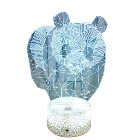Lumina de noapte cu iluzie Panda 3D Hlearit, LED, sticla acrilica/ABS, 8 culori