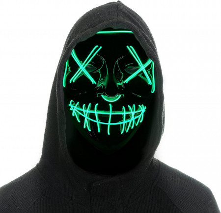 Masca pentru Halloween Shineyoo, LED, PVC, negru/verde, 18 x 20 cm - Img 1