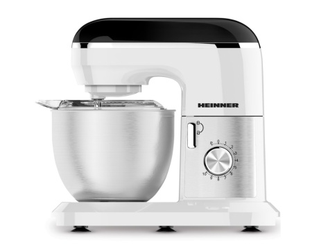 Mixer planetar Heinner HPM-1300WHBK, 1000W, bol inox: 5L, 10 viteze + Pulse, tel, carlig framantare, paleta, capac transparent protectie, Alb, RESIGILAT, GARANTIE 1 AN
