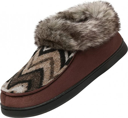 Papuci de iarna cu blana Mishansha, textil/cauciuc, maro, 36