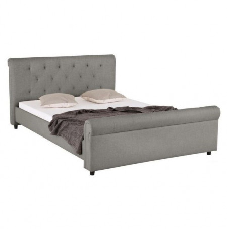 Pat matrimonial Goronna Home Affaire, stofa/lemn masiv/MDF, gri, 160 x 200 cm