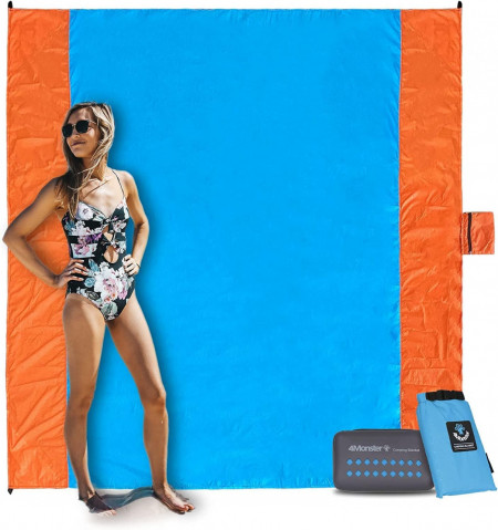 Patura de plaja 4Monster, nailon, portocaliu/albastru, 210 x 200 cm - Img 1