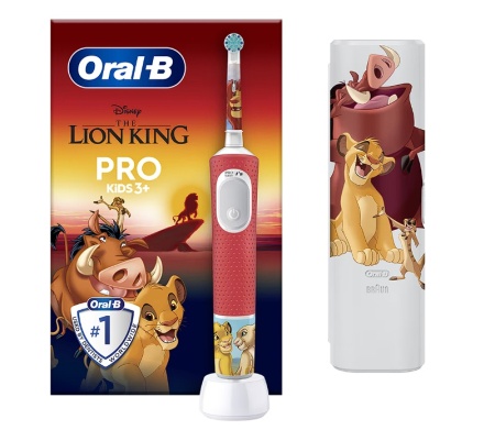 Periuta de dinti electrica Oral-B Pro Kids Lion King pentru copii, Curatare 2D, 2 programe, 1 capat, 4 autocolante, trusa de calatorie, Rosu, Resigilat, Grad A - Img 1
