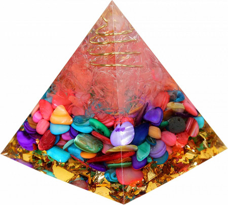 Piramida Orgone cu 11 cristale vindecatoare YORFULL, cristal, multicolor, 6 x 6 cm