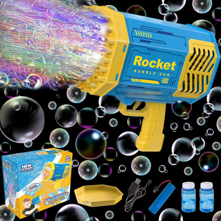 Pistol electric pentru baloane de sapun KOIROI, plastic, albastru/galben, 21,5 x 22 cm