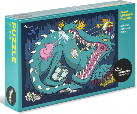 Puzzle pentru copii DENTROPIA, model dragon, plastic, multicolor, 70 piese, 18,3 x 11,5 cm