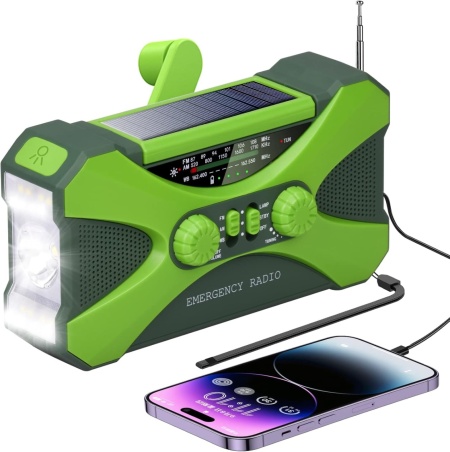 Radio portabil raincarcabil Minshuxi, LED, plastic, verde, 16,6 x 4,2 x 9 cm, 10000 mAh
